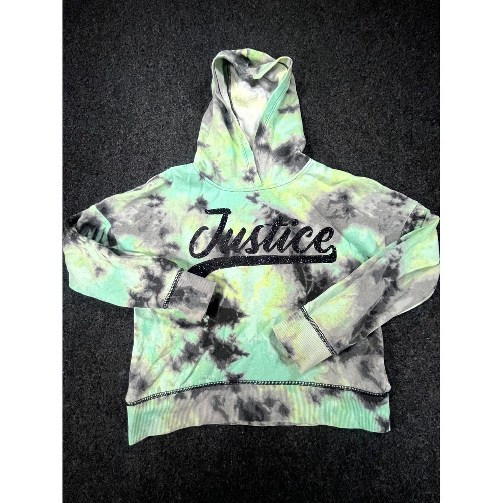 Justice Hoodie Girls S(7/8) Multi Cotton Tie Dye Glitter Logo Lined Pullover